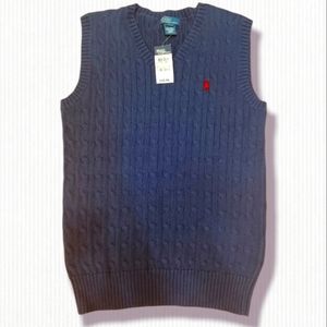Ralph Lauren Cable-knit Cotton Sweater Vest. NWT. XL. Dark Blue